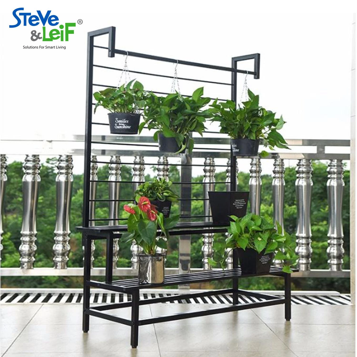 Steve & Leif Gardening Supplies 2 - 3 Steps Gardening Plant Rack With Wheels For Flower Pots (Black) 3 Steve & Leif Gardening Supplies 2 - 3 Steps Gardening Plant Rack With Wheels For Flower Pots (Black)