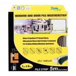 Steve & Leif Pile Window & Door Seals Weatherstrip Grey 7x6mm (2x2.5m) -Weatherstrips