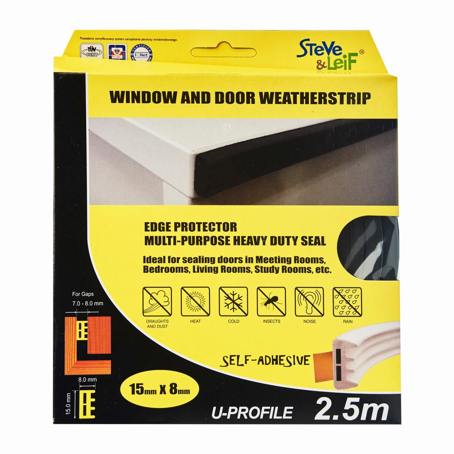 Steve & Leif Home & Lifestyle U-Profile Window & Door Seals 15x8mm (2.5m) - Weatherstrips 3 Steve & Leif Home & Lifestyle U-Profile Window & Door Seals 15x8mm (2.5m) - Weatherstrips