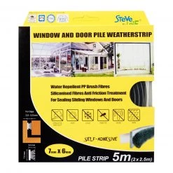 Steve & Leif Pile Window & Door Seals Weatherstrip Grey 7x6mm (2x2.5m) -Weatherstrips
