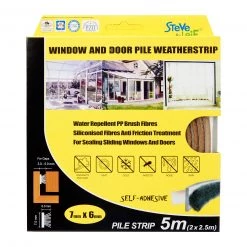 Steve & Leif Pile Window & Door Seals Weatherstrip Grey 7x6mm (2x2.5m) -Weatherstrips