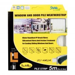 Steve & Leif Pile Window & Door Seals Weatherstrip Grey 7x6mm (2x2.5m) -Weatherstrips