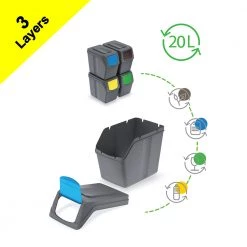 Prosperplast Home & Lifestyle 3 Layers Sortibox 3 Waste Bin 20L