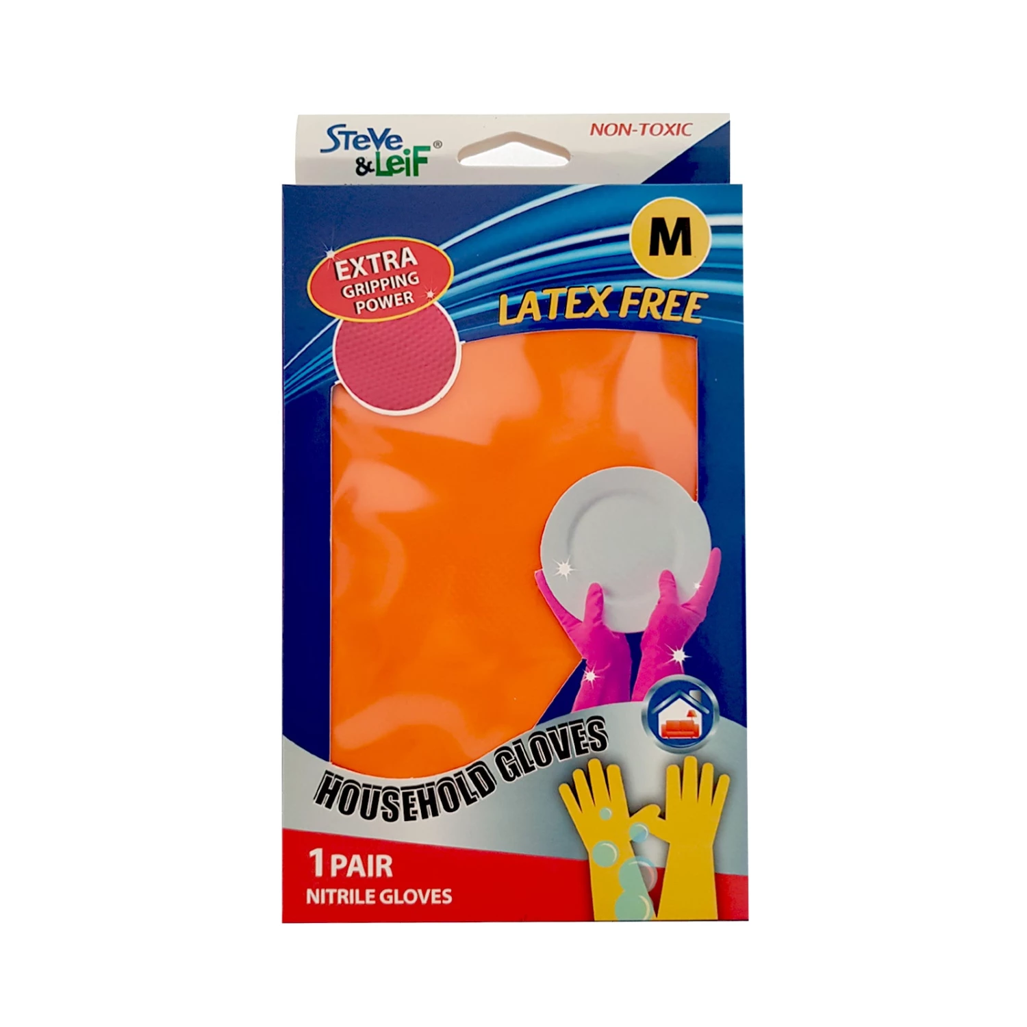 Steve & Leif Nitrile Household Dishwashing Glove (M) Orange 3 Steve & Leif Nitrile Household Dishwashing Glove (M) Orange