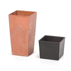 Prosperplast [Made In Poland] Urbi Square Effect Pot (325x325x610mm) Terracotta + Self Watering System [Bundle Deal] Gardening Supplies