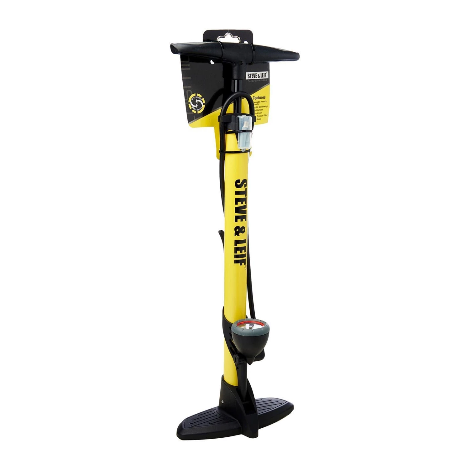 Steve & Leif Bicycle Accessories Cosmic Yellow High-Pressure Floor Pump With Gauge 2 Steve & Leif Bicycle Accessories Cosmic Yellow High-Pressure Floor Pump With Gauge
