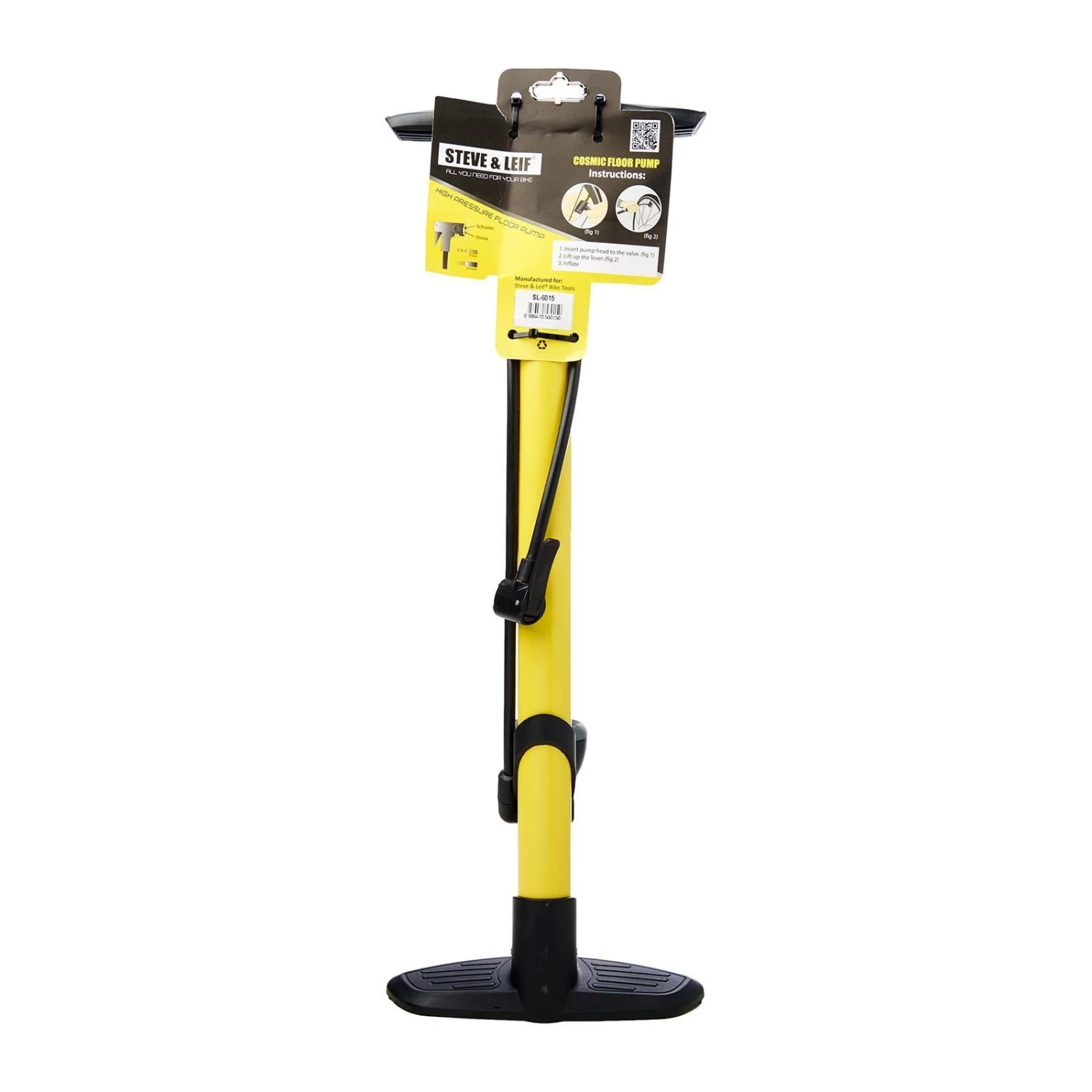 Steve & Leif Bicycle Accessories Cosmic Yellow High-Pressure Floor Pump With Gauge 3 Steve & Leif Bicycle Accessories Cosmic Yellow High-Pressure Floor Pump With Gauge