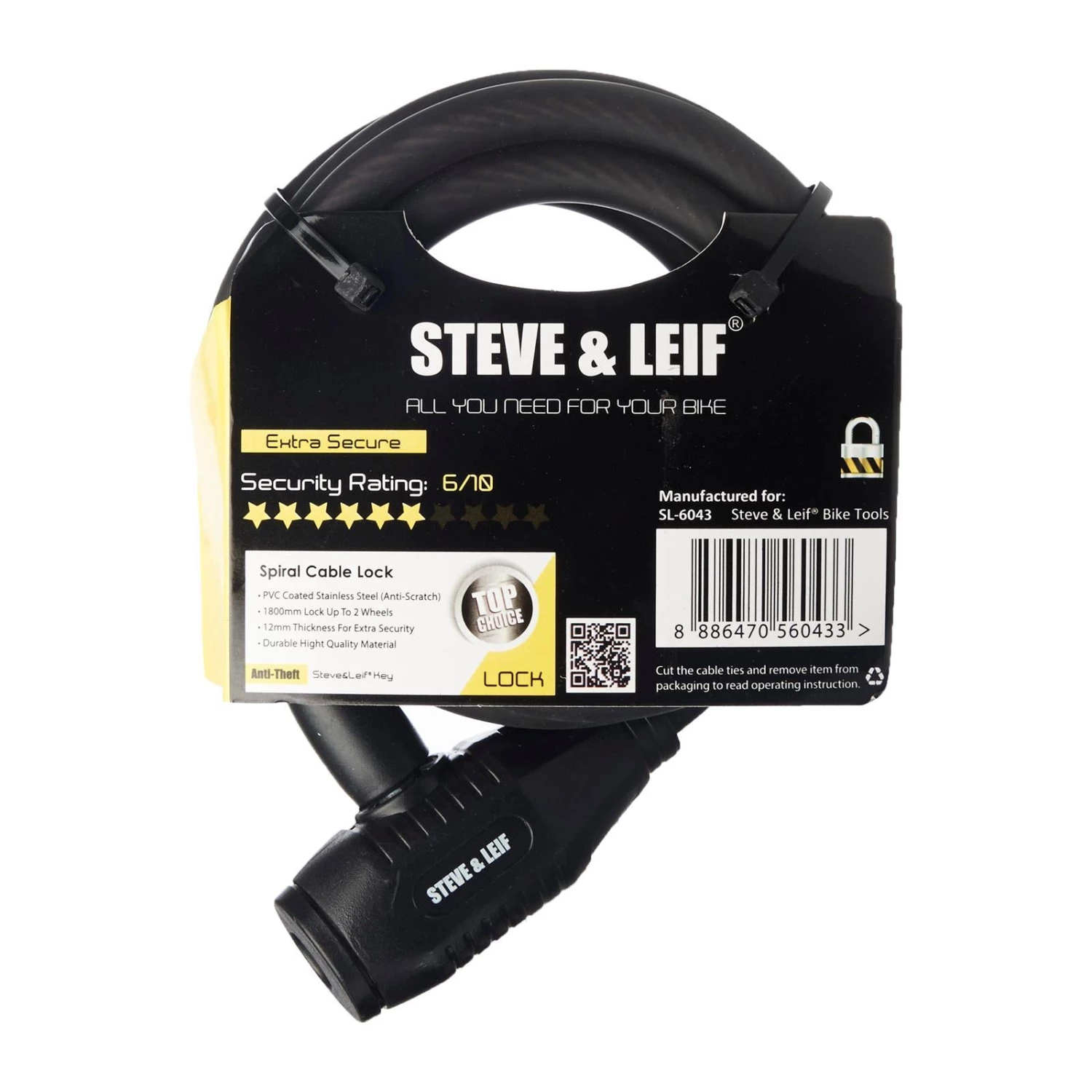 Steve & Leif Spiral Key Lock With Bracket Bicycle Accessories 4 Steve & Leif Spiral Key Lock With Bracket Bicycle Accessories
