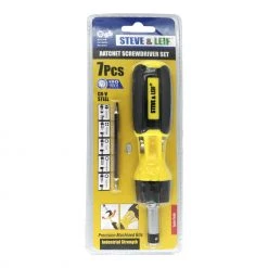 Steve & Leif 7 In 1 Yellow/Blue Ratchet Screwdriver Set