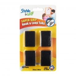 Steve & Leif Home & Lifestyle Super Grip Black Hook And Loop Tabs (12 Pairs)