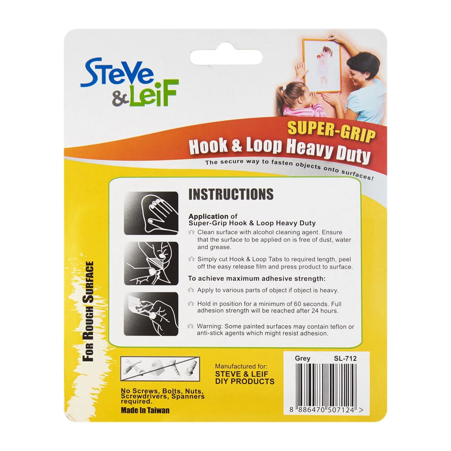 Steve & Leif SuperGrip Grey Heavy Duty Hook And Loop Strips (3 Sets) Home & Lifestyle 4 Steve & Leif SuperGrip Grey Heavy Duty Hook And Loop Strips (3 Sets) Home & Lifestyle