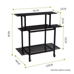 Steve & Leif 3 Steps Gardening Plant Rack With Wheels For Flower Pots (Black)