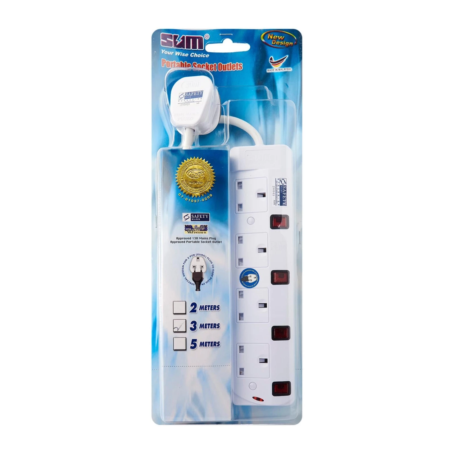 SUM Home & Lifestyle 4 Outlets 3 Pin Portable Socket (3M) 3 SUM Home & Lifestyle 4 Outlets 3 Pin Portable Socket (3M)