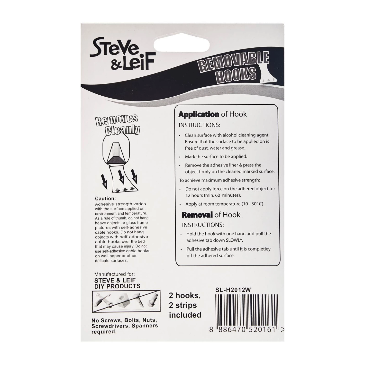 Steve & Leif Medium Removable Hooks (2pcs) White 4 Steve & Leif Medium Removable Hooks (2pcs) White