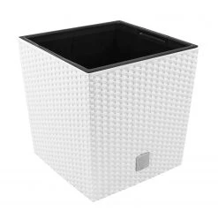 Prosperplast Gardening Supplies [Made In Poland] Rato Square Low Basket Weave Flower Pot (320 X 325mm) + Self Watering System [Bundle Deal]