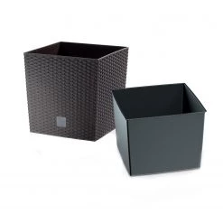 Prosperplast [Made In Poland] Rato Square Low Basket Weave Flower Pot (320 X 325mm) + Self Watering System [Bundle Deal]