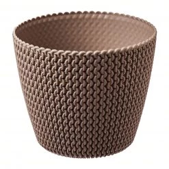 Prosperplast Gardening Supplies Splofy Round Basket Wave Pot (157x132mm) - Mocca