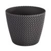 Prosperplast Splofy Round Basket Wave Pot (187x158mm) - Charcoal Gardening Supplies