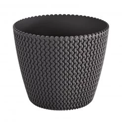 Prosperplast Splofy Round Basket Wave Pot (187x158mm) - Charcoal Gardening Supplies