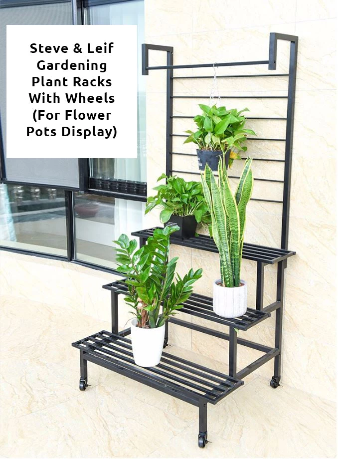 Steve & Leif Gardening Supplies 2 - 3 Steps Gardening Plant Rack With Wheels For Flower Pots (Black) 4 Steve & Leif Gardening Supplies 2 - 3 Steps Gardening Plant Rack With Wheels For Flower Pots (Black)