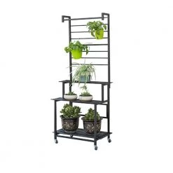 Steve & Leif 3 Steps Gardening Plant Rack With Wheels For Flower Pots (Black)
