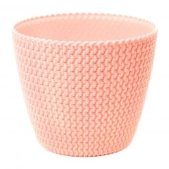 Prosperplast Splofy Round Basket Wave Pot (157x132mm) - Peach Gardening Supplies