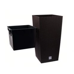 Prosperplast Gardening Supplies [Made In Poland] Rato Square Basket Weave Flower Pot (400x750mm) + Self Watering System [Bundle Deal]
