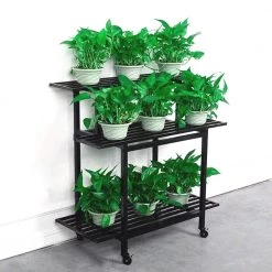 Steve & Leif 3 Steps Gardening Plant Rack With Wheels For Flower Pots (Black)