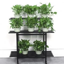 Steve & Leif 3 Steps Gardening Plant Rack With Wheels For Flower Pots (Black)